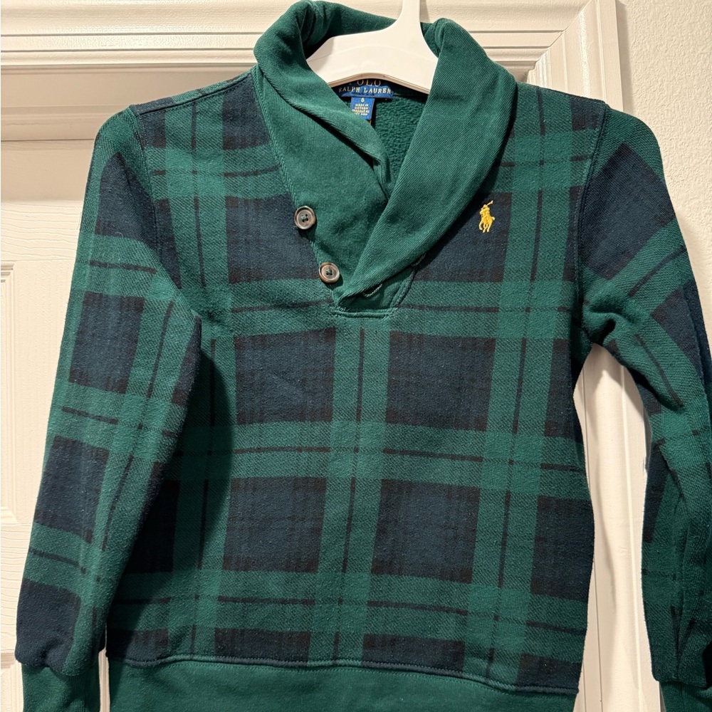 Pre-Owned Polo Ralph Lauren Boys Green and Blue Plaid Sweater size 6